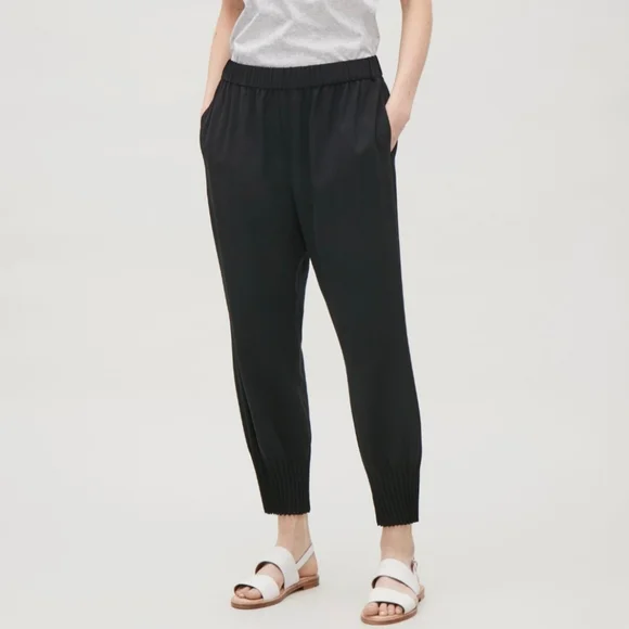 COS Women's Pleated Hem Khaki Green Pants with Pockets Size 12 - Picture 7 of 7